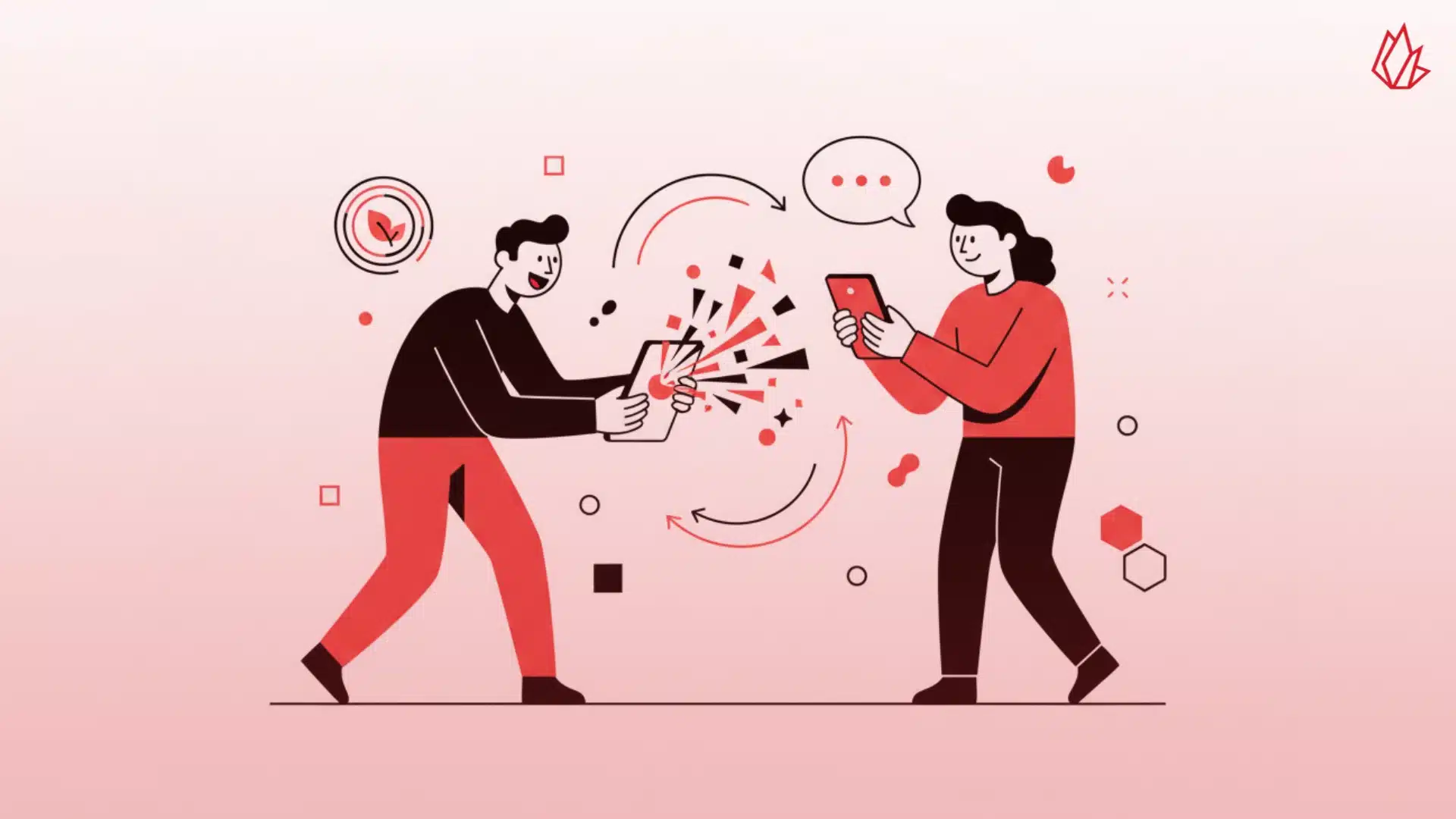 This image illustrates the concept of the Facebook algorithm, showing two people interacting on their phones. Their actions create a flow of content that is prioritized by the algorithm, represented by the circular arrows. The visual suggests that authentic, high-quality engagement, like sparking conversations through comments and shares, is now more important than just the quantity of likes. Understanding this algorithm is the first step to successfully drive traffic from Facebook to your blog.