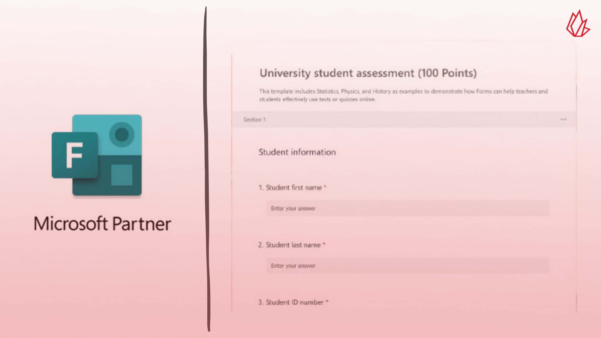 Une capture d'écran de Microsoft Forms affichant un questionnaire d'évaluation pour étudiants, illustrant son intégration dans l'écosystème Microsoft